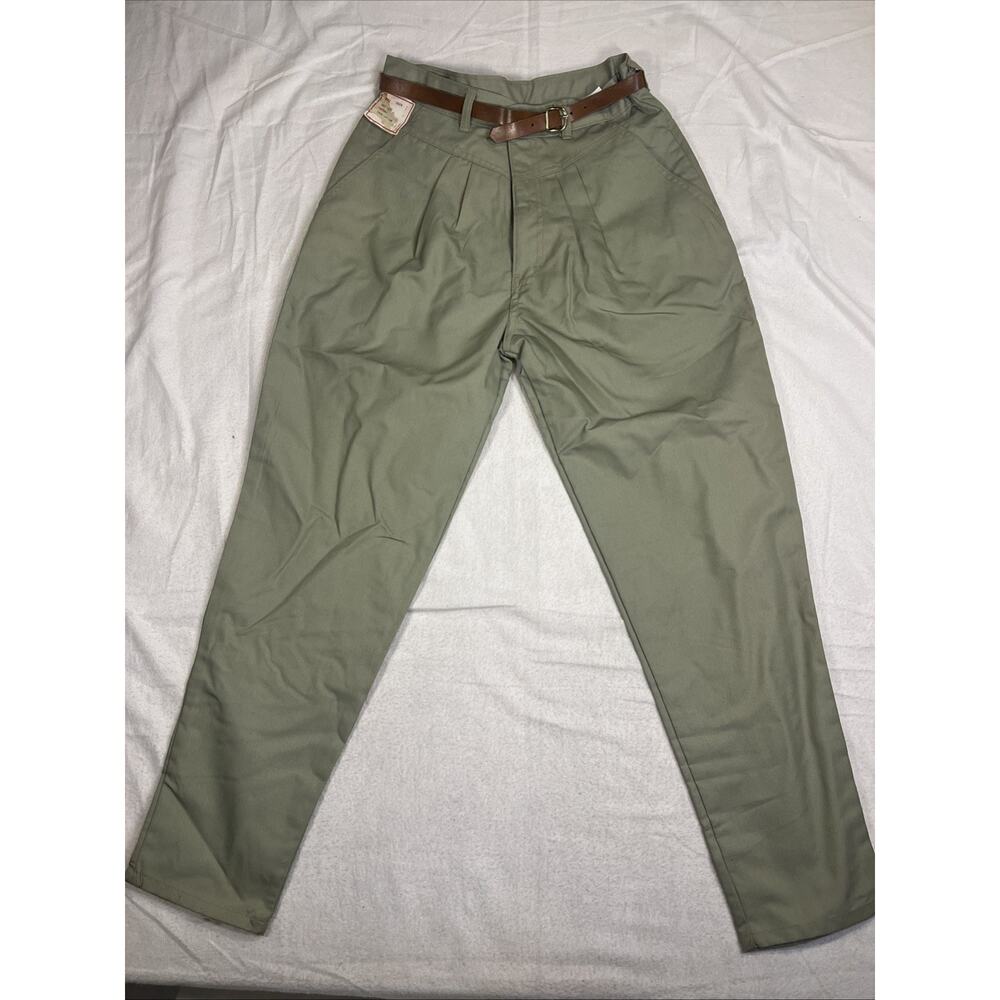 NWT VTG 80-90s High Waisted Pleated Olive Wide-leg Dress Pants Belt Sz 11